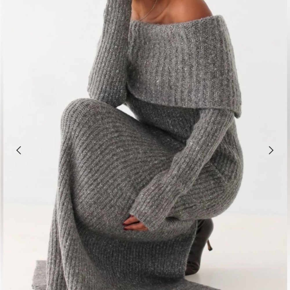 Rumored Gray Off-Shoulder Maxi Dress